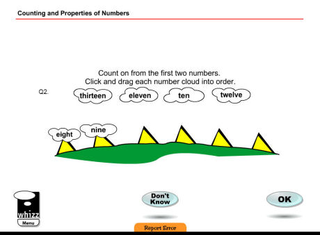 Part of the Maths Whizz initial assessment