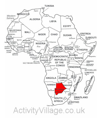 Botswana on map of Africa