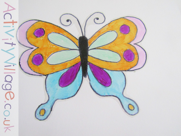 Our acetate butterfly cut out and coloured, ready for the next step