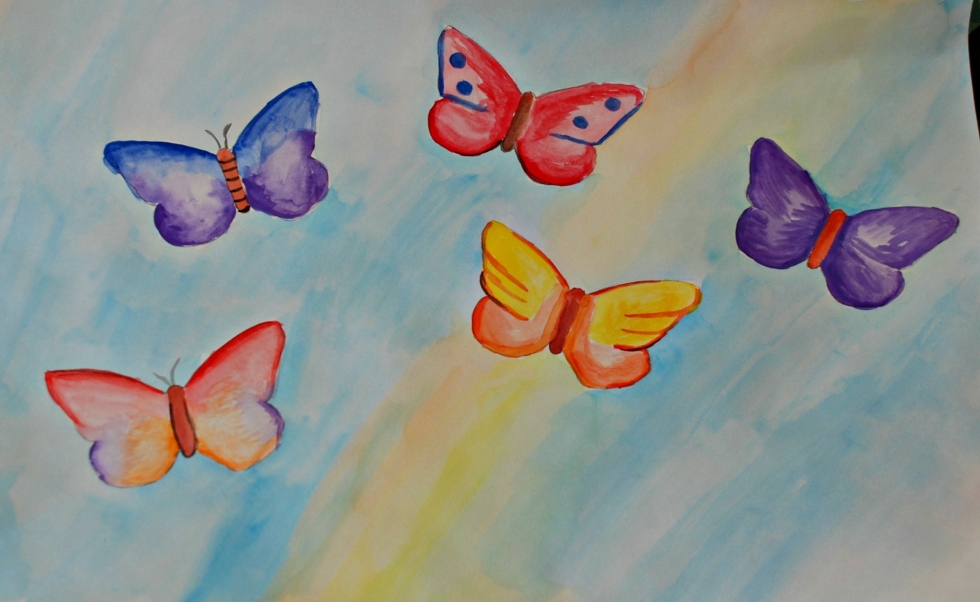 Butterfly template painting on a watercolour background