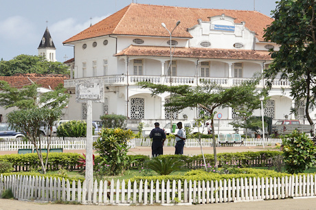 Colonial Portuguese buildings in Sao Tome, capital of Sao Tome and Principe