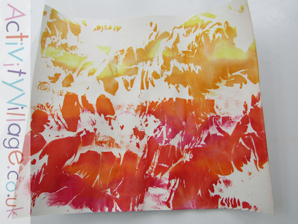 Colour left by the tissue paper strips when dry