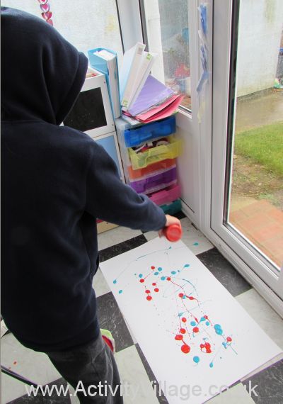 Colourful bunting - Sam dripping paint on the card