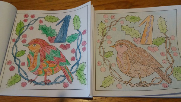 Colouring day 1 of the Colouring Advent Calender books