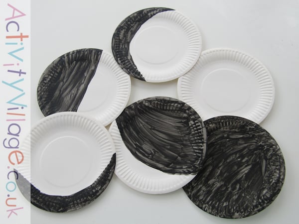 Colouring paper plates for the phases of the moon