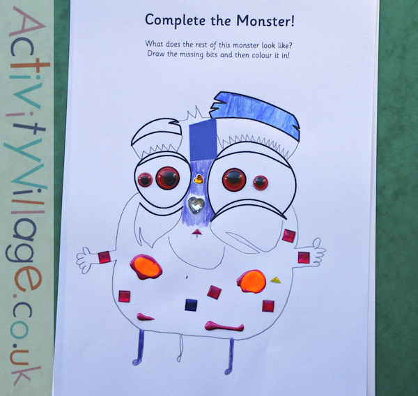 Complete the monster drawing and collage finished!