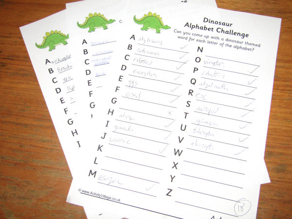 Dinosaur alphabet challenge puzzles completed