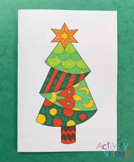 Embellished Christmas tree colouring card - as is