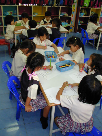 The English class at Rakpasa Kindergarden, Banchang, Thailand, enjoying the advent calendar