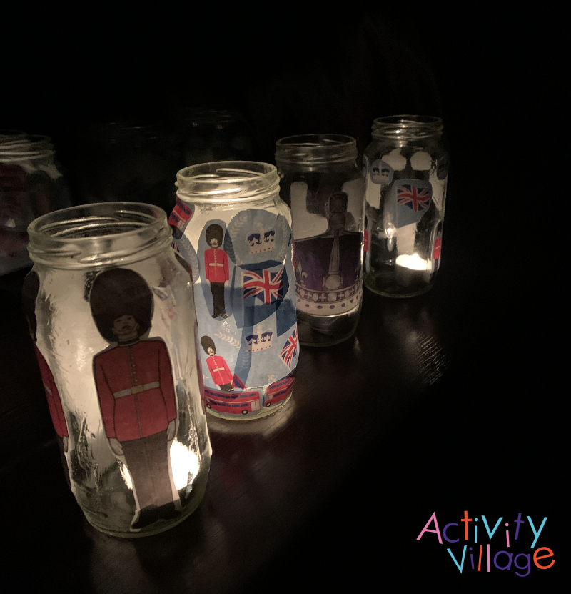 Our finished luminaries at night, with tea lights