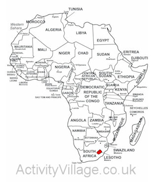 Lesotho on map of Africa