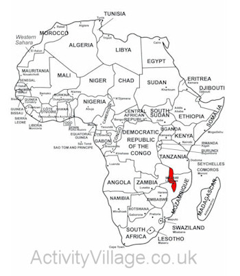 Malawi on map of Africa