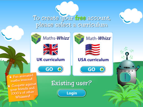 Maths Whizz free trial sign-up page