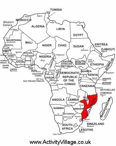 Mozambique on map of Africa