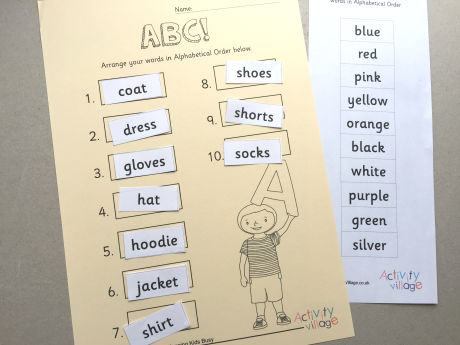 Alphabetical order cards with bases printed on yellow cardstock
