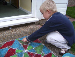 Outdoor rangoli in progress