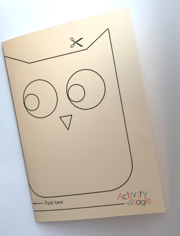 Owl card folded and ready for cutting