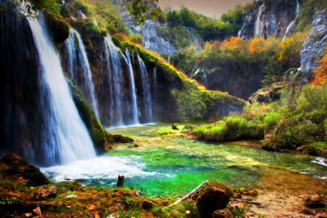 Waterfalls at the Plitvice Lakes National Park, Croatia