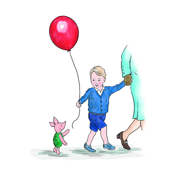 Piglet gives Prince George a balloon