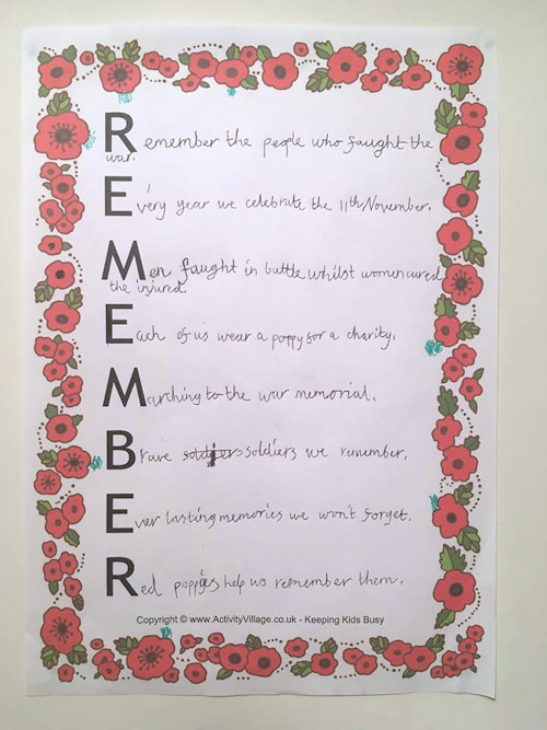 Remember acrostic poem printable