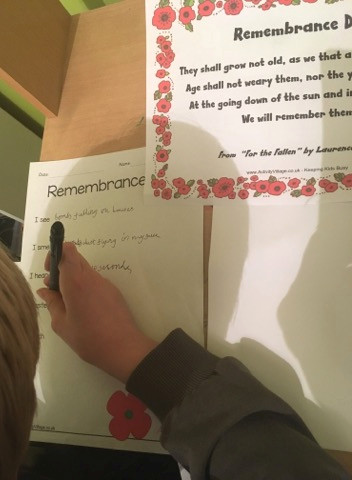 Writing his Remembrance Day sensory poem