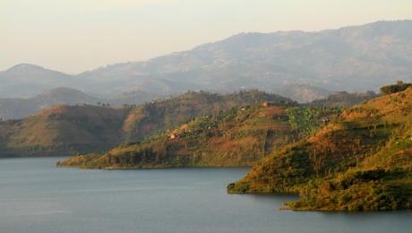 Rolling Rwandan hills by the shore of Lake Kivu