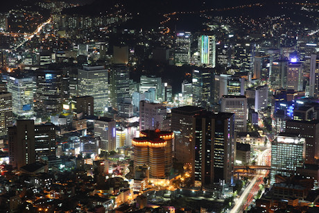 The city of Seoul, capital of South Korea, at night