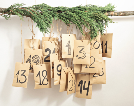 Simple envelope Advent Calendar strung from a branch