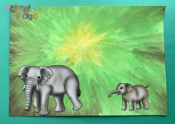 Elephants on the green background