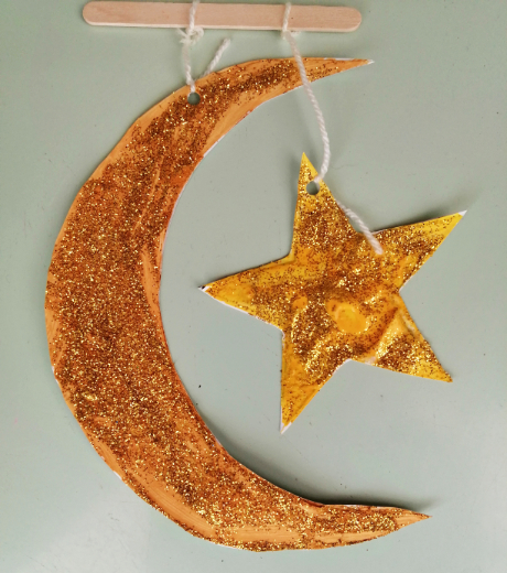 Our finished star and crescent moon mobile