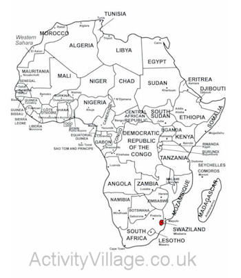 Swaziland on a map of Africa