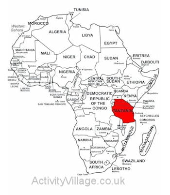 Tanzania on map of Africa