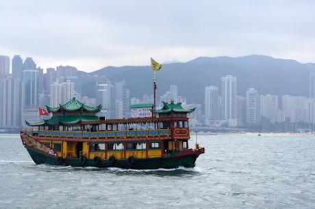Tourist junk in Hong Kong harbour