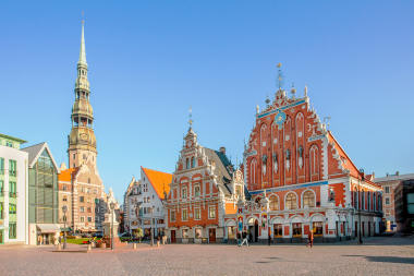 The pretty Town Hall Square in Riga, capital city of Latvia
