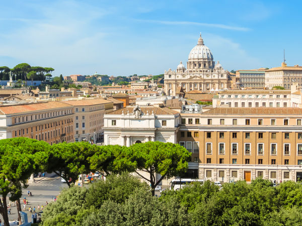 A view over St Peter's Basilica, Vatican City and the rooftops of Rome.