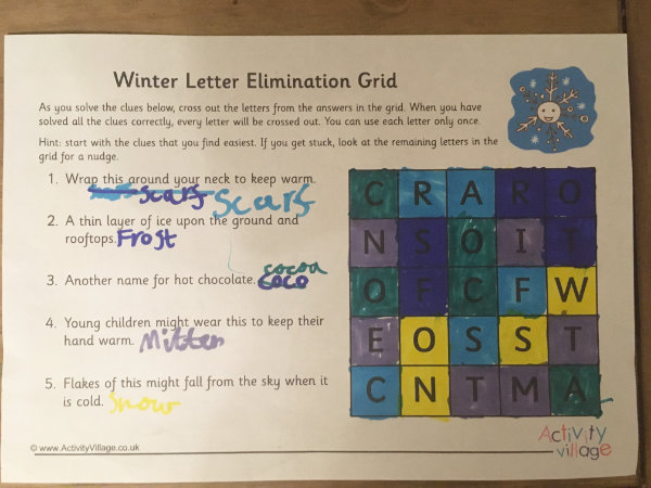 Finished winter letter elimination
