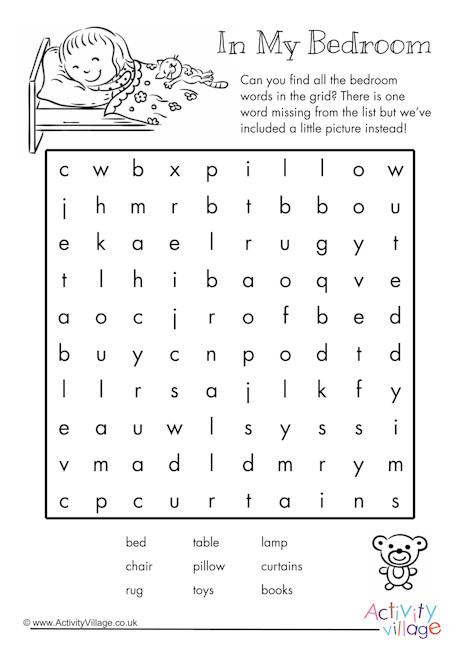 In my bedroom word search