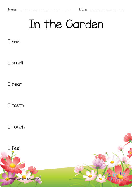 In the garden sensory poem planning sheet In the garden sensory poem planning sheet