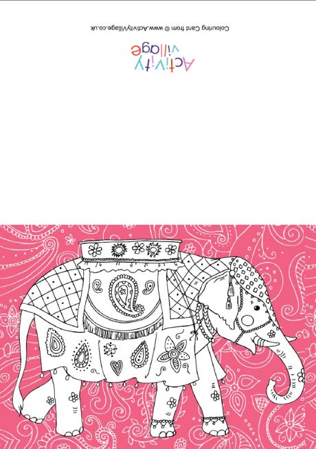 Indian elephant colouring card 2 Indian elephant colouring card 2