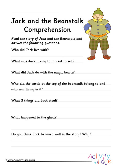 Jack And The Beanstalk Comprehension Jack And The Beanstalk Comprehension