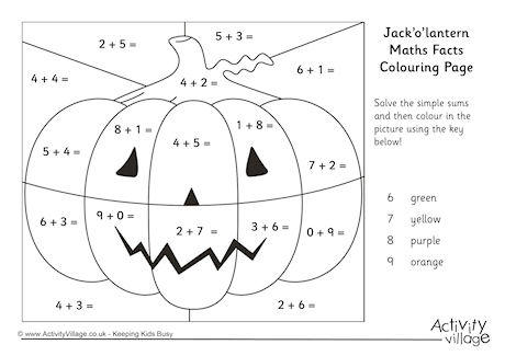 Jack O'Lantern Maths Facts Colouring Page