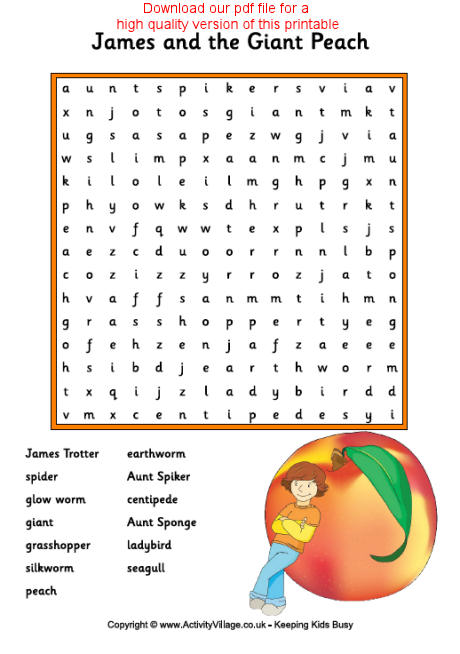 James and the Giant Peach word search