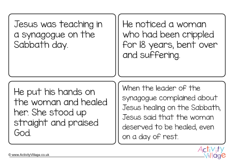 Jesus Heals A Crippled Woman Caption Cards Jesus Heals A Crippled Woman Caption Cards