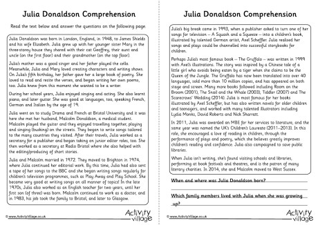 Julia Donaldson Comprehension