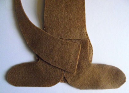 Kangaroo bag craft detail 2 - showing the tail and legs stuck onto the body