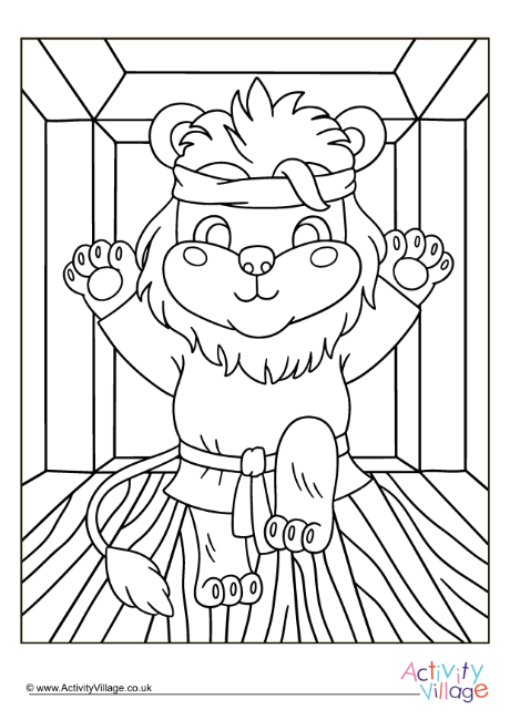 Karate lion colouring page 2