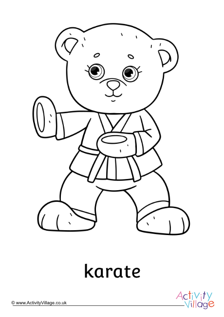 Karate teddy bear colouring page