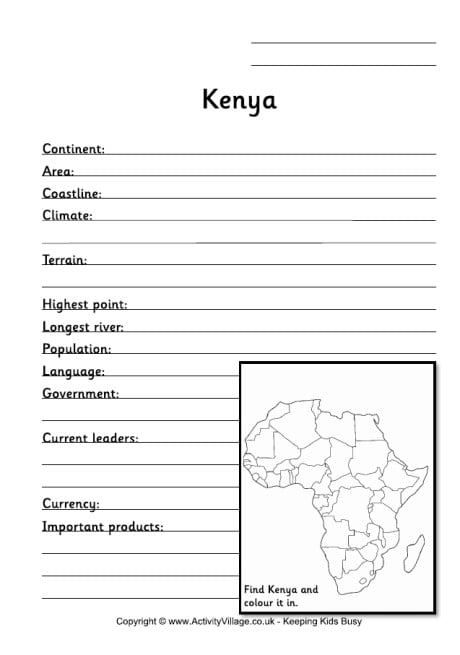 Kenya Fact Worksheet