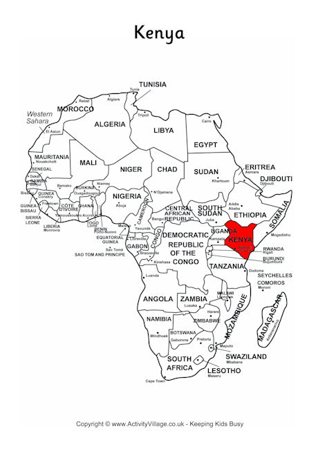 Kenya on map of Africa