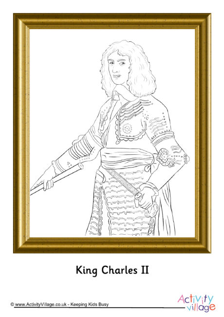 King Charles II portrait colouring page